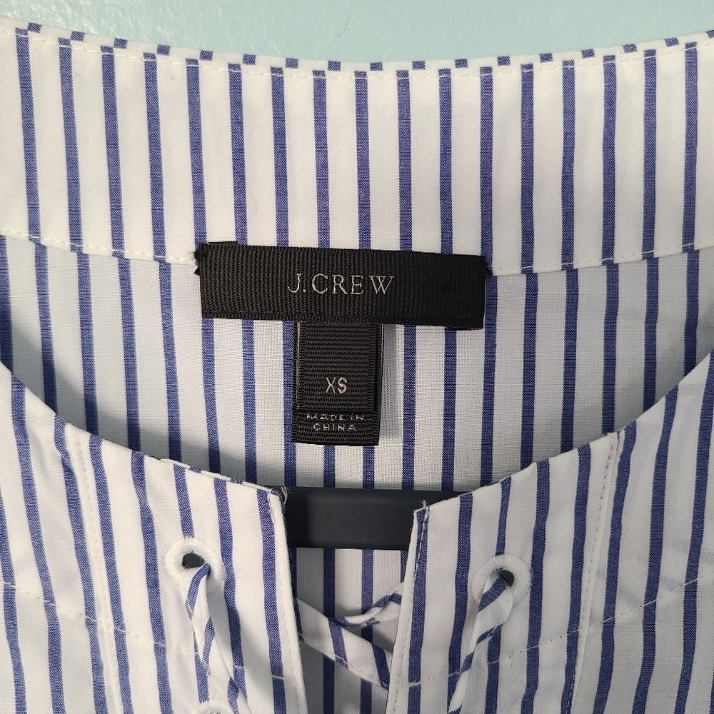 J.Crew Dress Women's XS Blue White Striped Lace-Up Casual Chic Mini - Picture 4 of 7